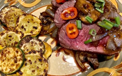 Elk Steak With Balsamic Mushrooms & Onions